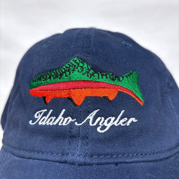 Simms Fishing Idaho Angler Blue Embroidered Trout Distressed Strapback Cap Hat - Picture 5 of 7
